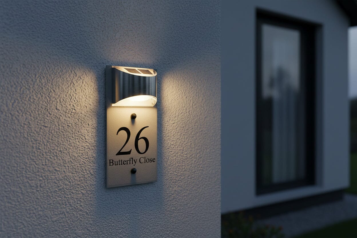 5"x10" Composite Cement Grey Solar Curved LED House Sign LED Acrylic Signs www.HouseSign.co.uk