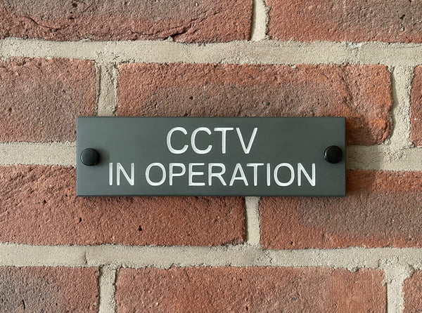 CCTV Sign Gate Signs www.HouseSign.uk 8"x2" Granite 