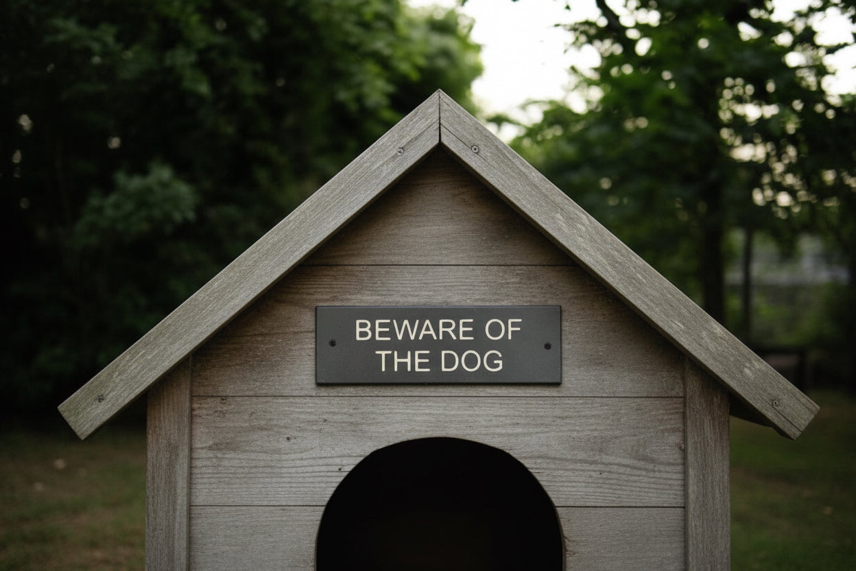 A Beware Of The Dog Gate Sign made in Natural Slate with polished edges and hard-wearing carved lettering www.HouseSign.co.uk