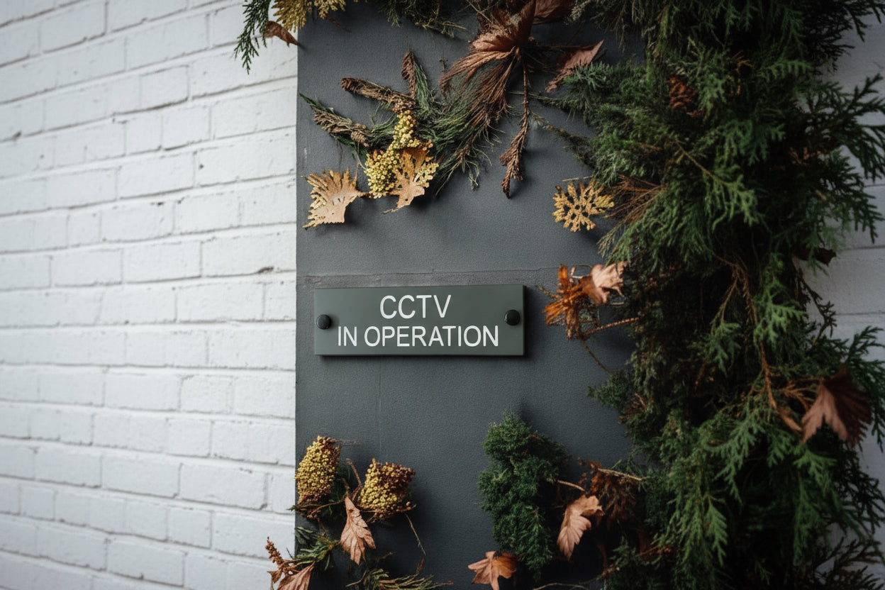 A CCTV Gate Or Wall Sign made in Natural Slate with polished edges and hard-wearing carved lettering size 20cm x 6cm www.HouseSign.co.uk