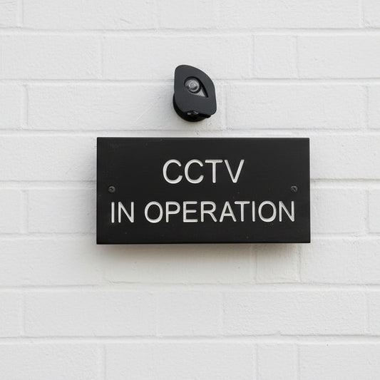 A CCTV Gate Or Wall Sign made in Natural Slate with polished edges and hard-wearing carved lettering www.HouseSign.co.uk