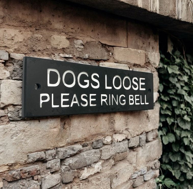 Dogs Loose Please Ring The Bell 20cm x 6cm Gate Signs www.HouseSign.co.uk 