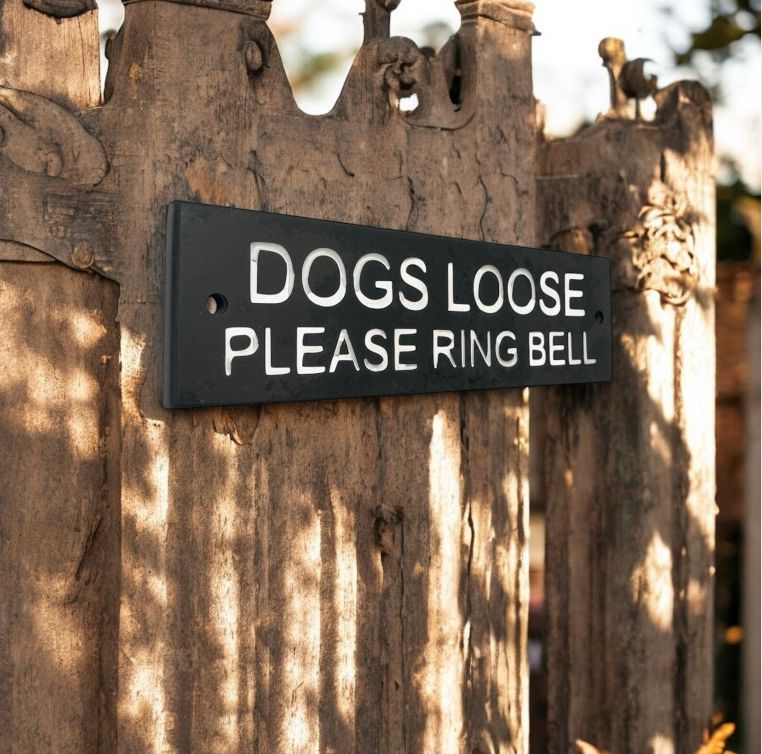 Dogs Loose Please Ring The Bell 20cm x 6cm Gate Signs www.HouseSign.co.uk 