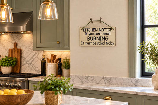 KITCHEN NOTICE If you smell BURNING It must be salad today Gifts www.HouseSign.co.uk 