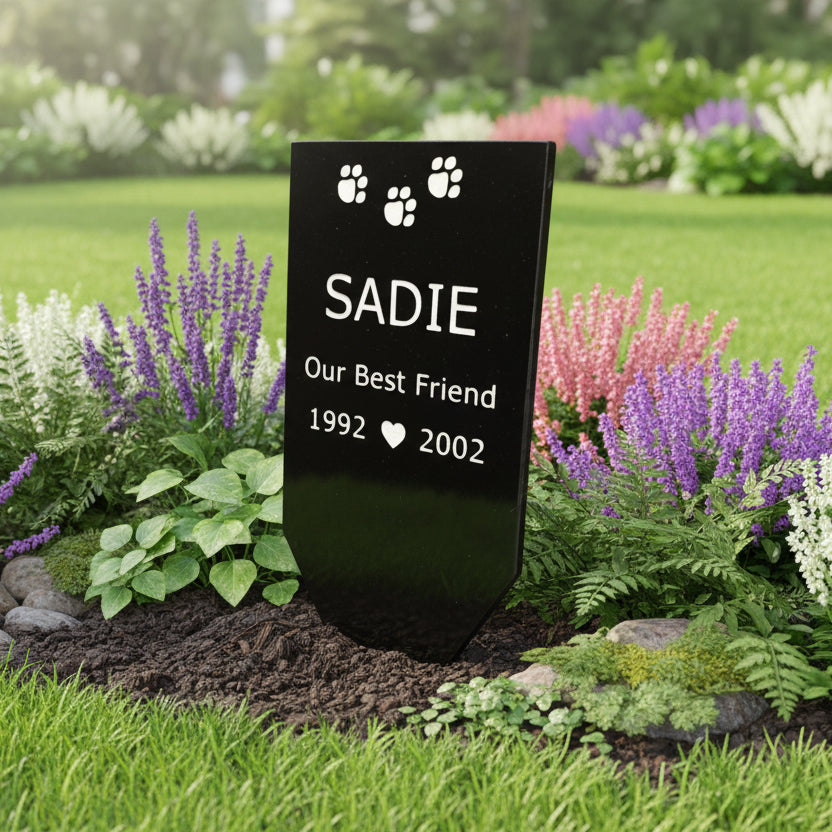 Peg in ground Memorial 12"x6" Granite House Signs www.HouseSign.co.uk 
