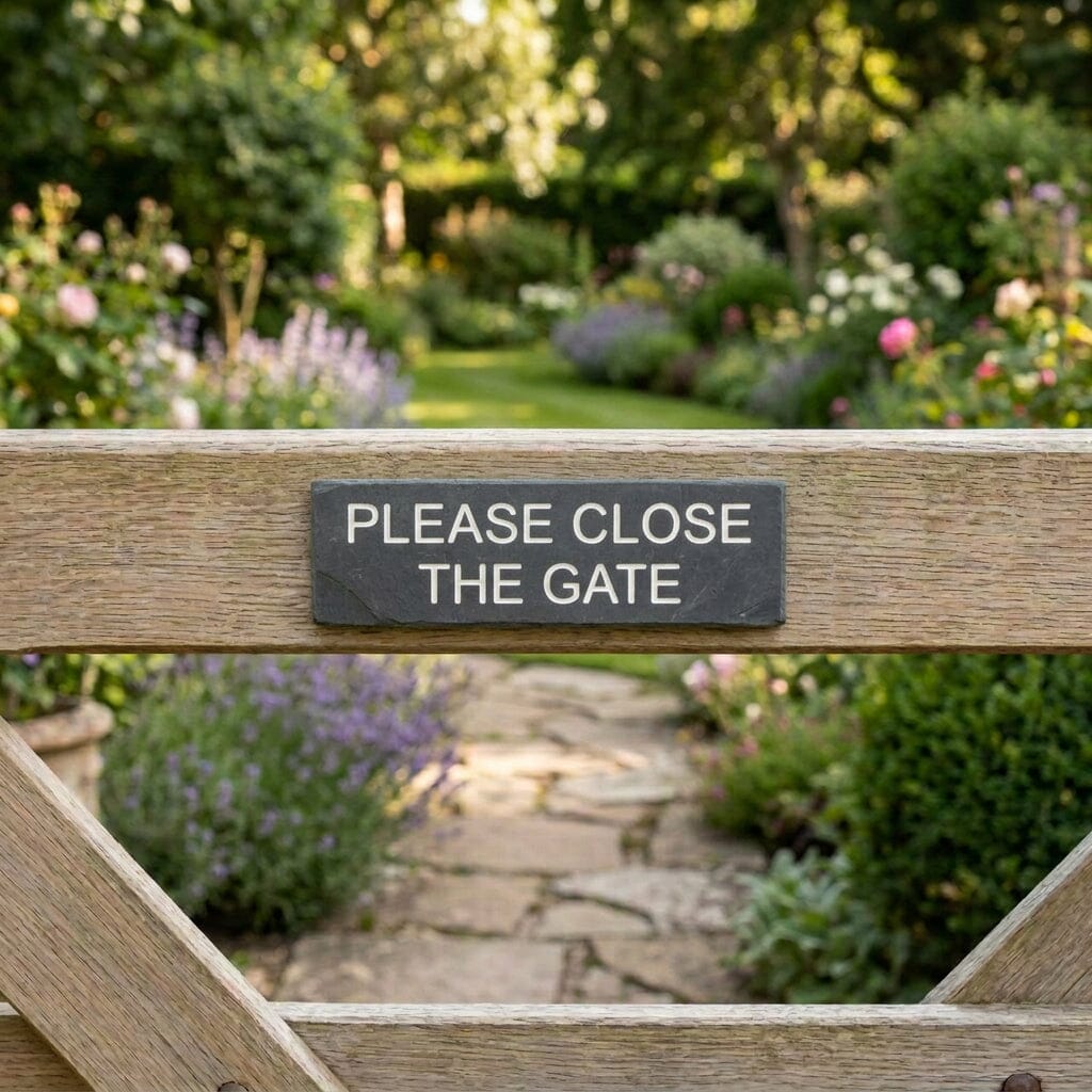 PLEASE CLOSE THE GATE 125mm x 35mm Gate Signs www.HouseSign.co.uk 