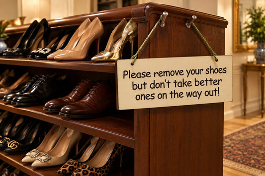 Please remove your shoes but don't take better ones on the way out Gifts www.HouseSign.co.uk 