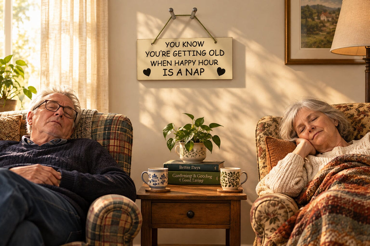You know you're getting old when happy hour is a nap Gifts www.HouseSign.co.uk 