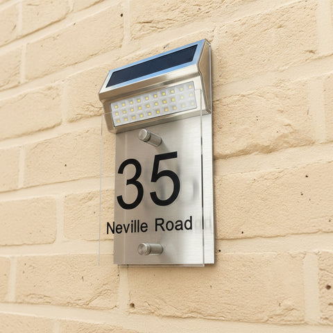 LED Solar House Sign on a brick wall www.HouseSign.co.uk 