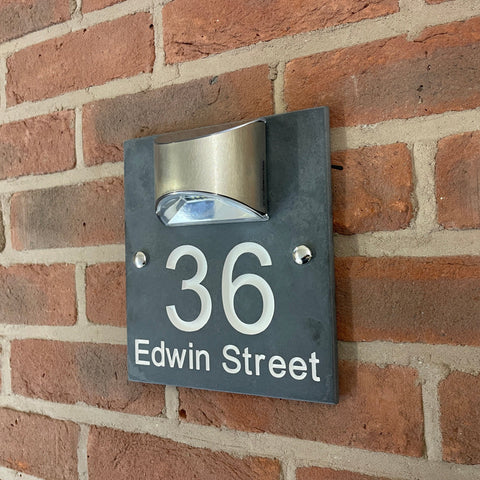 8"x9" (20cm x 20cm) LED Solar Slate House Sign LED Acrylic Signs www.HouseSign.co.uk 