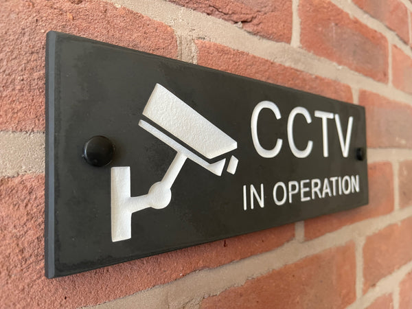 CCTV Sign Gate Signs www.HouseSign.uk 12"x4" Granite 